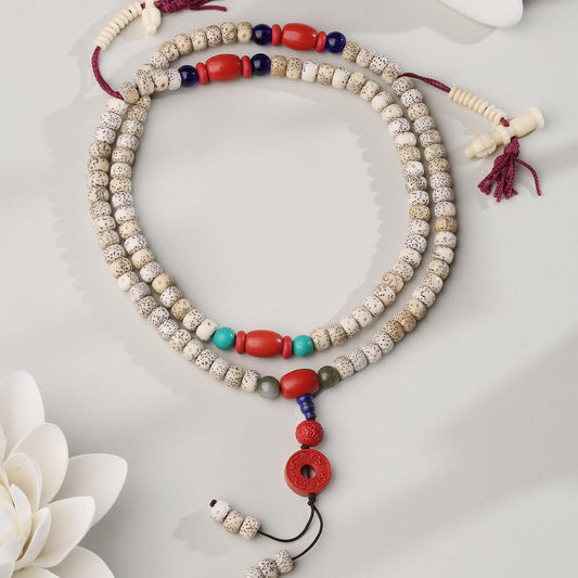 Tibetan Buddhist bodhi seed mala necklace with cinnabar pendant handmade