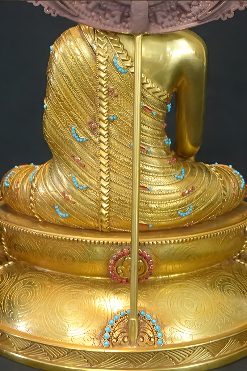 "Artisan-crafted Gautama Buddha brass figure, beautifully hand-painted in Tibetan Buddhist tradition."