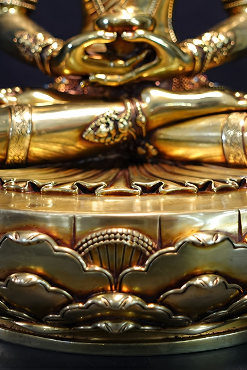 Tibetan Buddhist handmade brass Medicine Buddha statue, sacred Buddhist art for healing and peace.