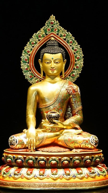 1. Shakyamuni Enlightened One Buddha Statue Art, Gilded and Hand-painted, Tibetan Buddhist Figure