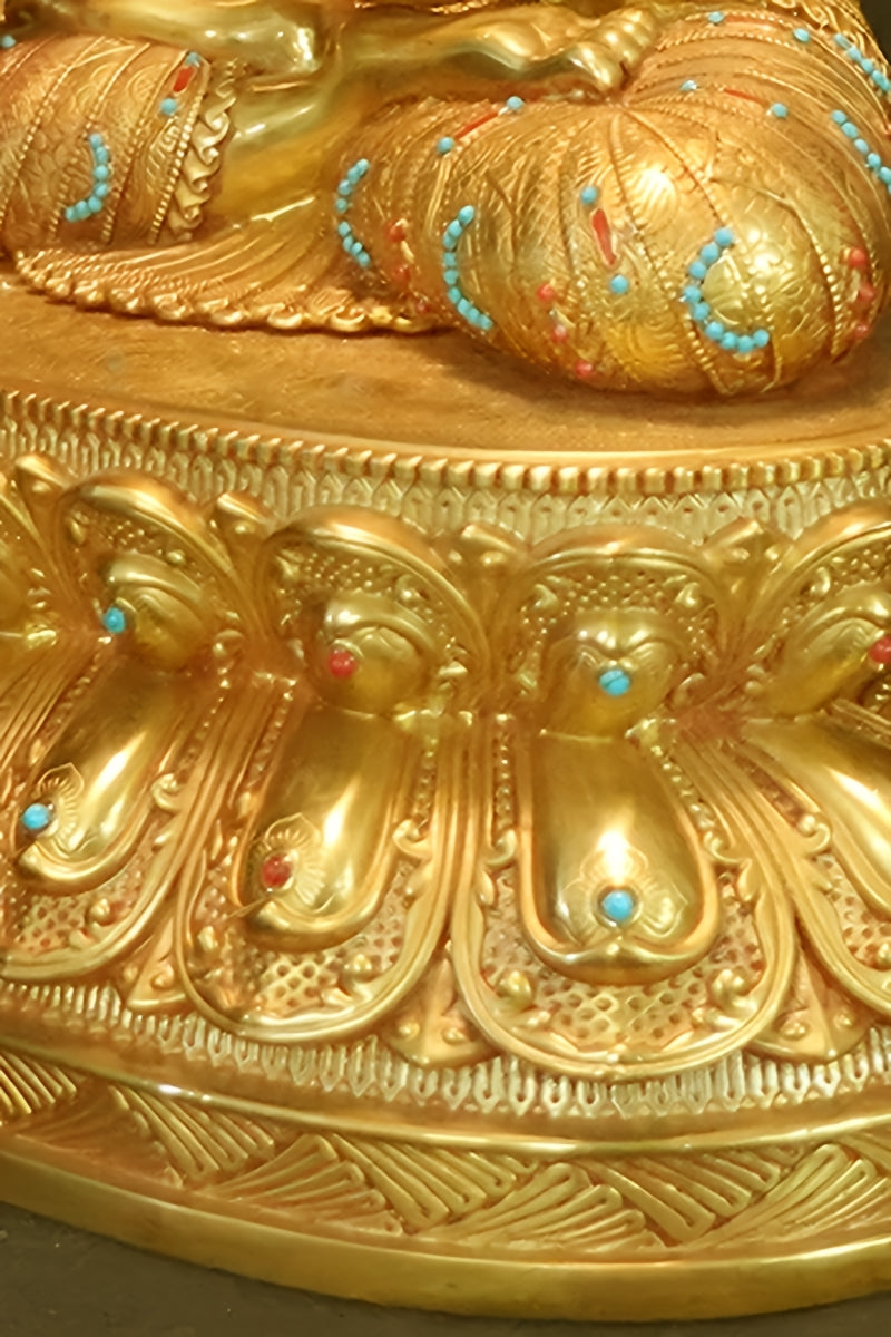 "Historical Tibetan Buddhist Kyastha statue in brass, with expertly painted details in mineral pigments."