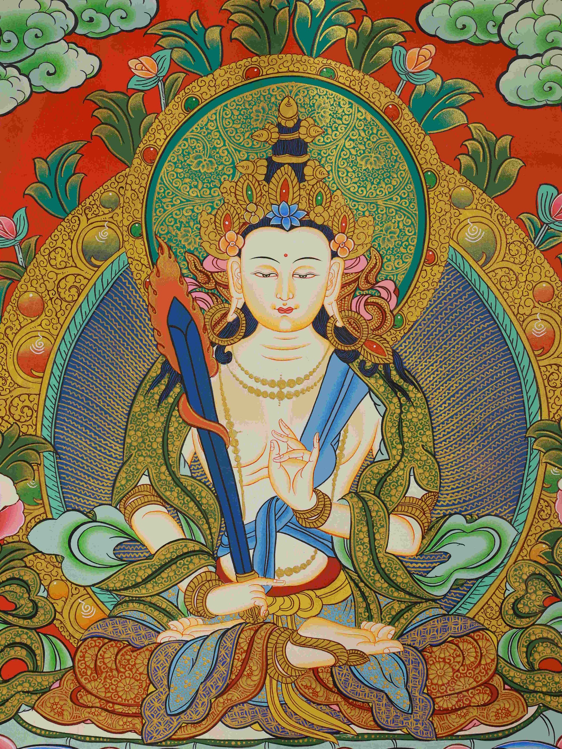 Akasagarbha Thangka Painting – Tibetan Buddhist art for spiritual wisdom, wealth, and inner clarity.