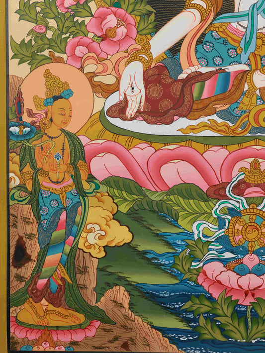 Tibetan-Buddhist White Tara Thangka Painting - Hand-Painted Minerals