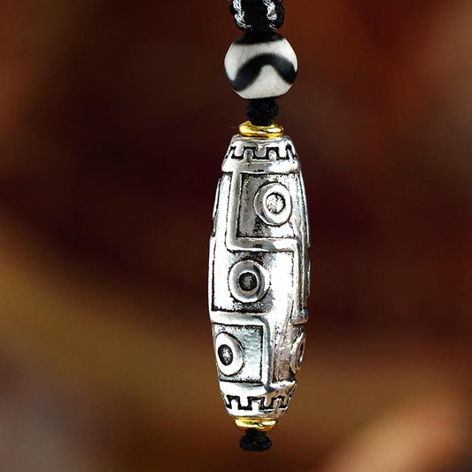 Unique Copper Nine Eye Bead Pendant – Tibetan Buddhist Jewelry with Tian Zhu, Tiger Tooth, and Agate