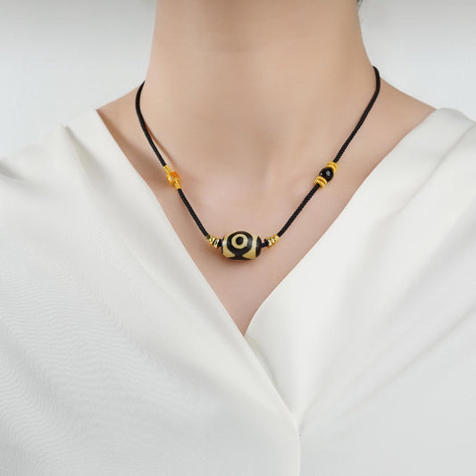 Tibetan Buddhist agate necklace featuring Thangka art, handmade for spiritual balance and inner peace."