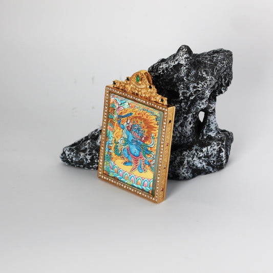 4x5cm Nepal Premium Acala (Fudo Myo-o) Thangka Pendant: The Immovable Wisdom King