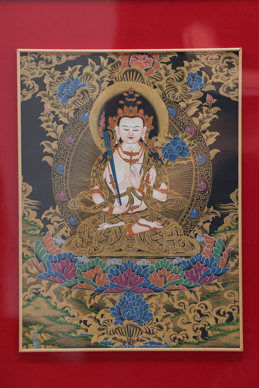 Tibetan Akashagarbha Bodhisattva Thangka – sacred art for wisdom growth and merit accumulation in Buddhist tradition.