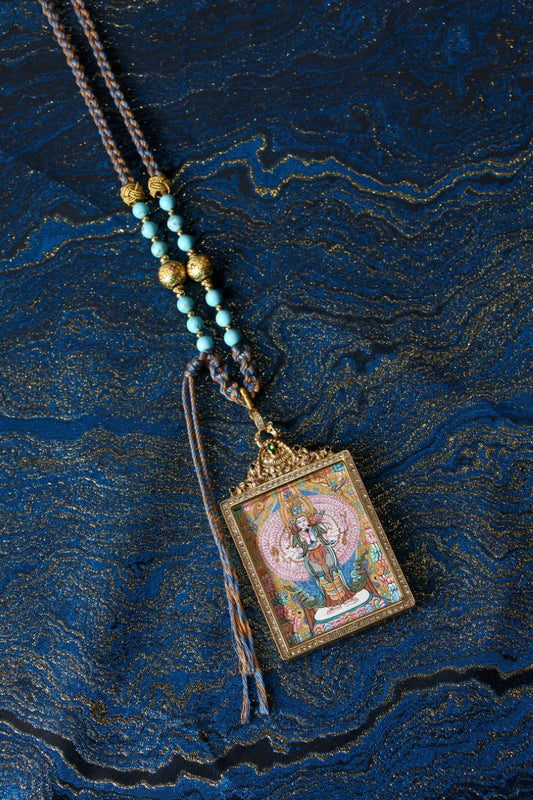 4×5cm Nepalese Thousand-Armed Thousand-Eyed Avalokiteshvara Thangka Pendant: A Portable Vessel of Universal Compassion in Tibetan Buddhism