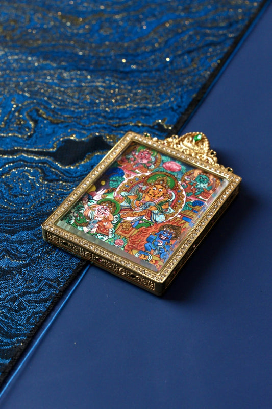 4×5cm Nepali Five Jambhala Wealth Deities Thangka Pendant: A Collectible Vessel of Abundance & Spiritual Protection