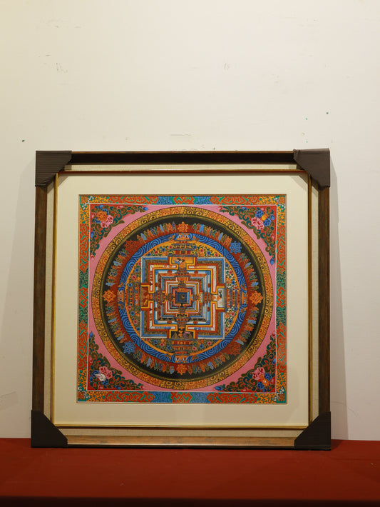 Guhyasamaja Vajra Mandala Thangka showing tantric deities and intricate sacred geometry in vibrant mineral pigments.