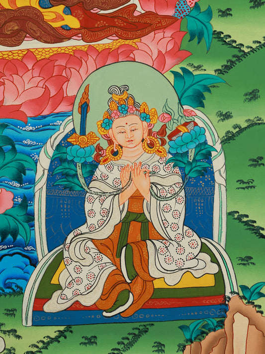 Hand-Painted Tibetan Thangka: Guru Padmasambhava Refuge Field – Spiritual Narrative and Artistic Expression