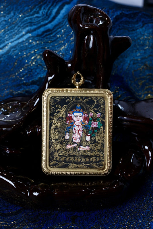 Great Power Bodhisattva thangka pendant symbolizing wisdom, compassion, and enlightened energy in Tibetan Buddhism.