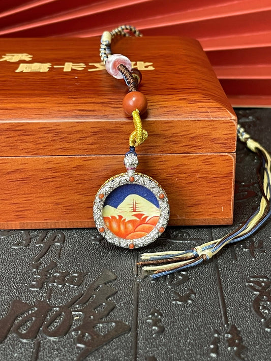 Hand-woven cord and 3cm Mount Kailash Sunrise pendant, Rekong Cultural series.