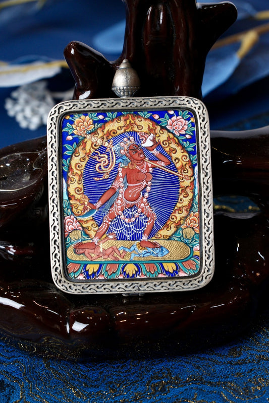 Narodakini Vajrayana thangka amulet used in Tibetan Buddhism for protection, spiritual transformation, and empowerment.