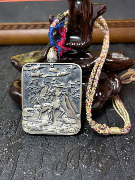 Hand-painted Rekong Palden Lhamo (吉祥天母) Thangka pendant 4x5cm with 925 silver casing, destiny wealth love, Rekong series.