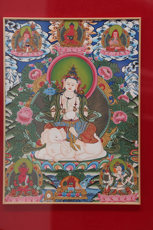 Pure hand-painted Samantabhadra Bodhisattva Thangka with exquisite Rebgong-style detailing and sacred motifs.