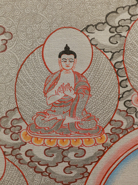 Silver thangka Green Tara protector deity in traditional Tibetan Buddhist thangka art