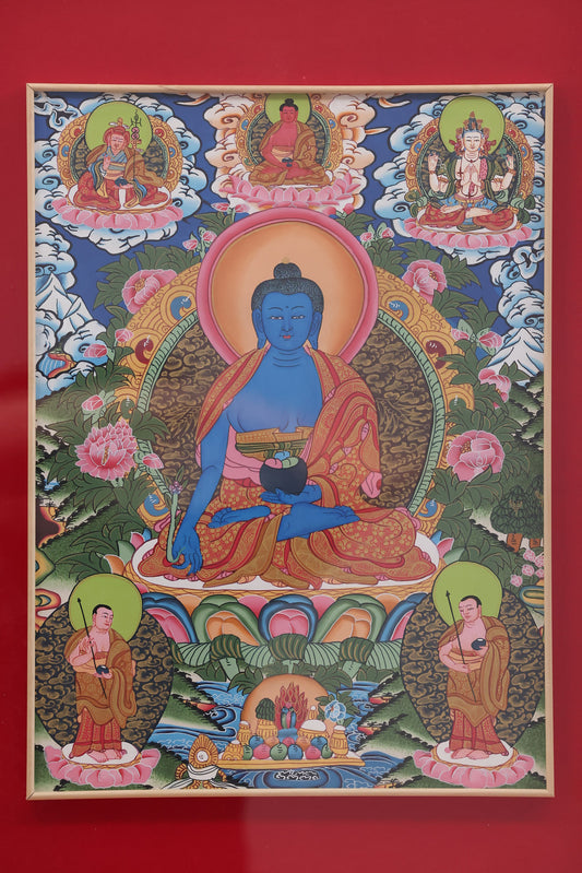 Exquisite hand-painted Akshobhya Buddha Thangka in traditional Tibetan style for meditation and spiritual practice."