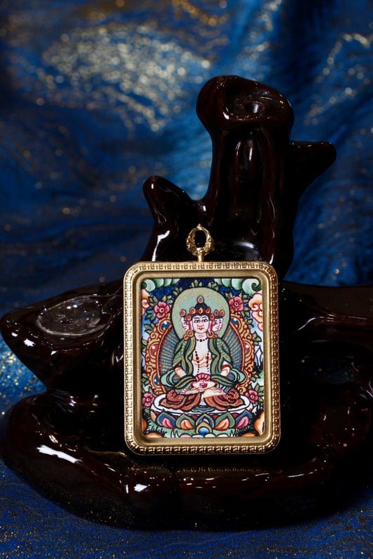 Dainichi Buddha Thangka Amulet, a Tibetan Buddhist symbol of supreme wisdom and spiritual awakening.