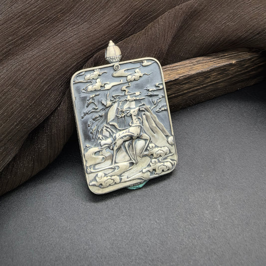 A 4x5cm hand-painted Rekong Vajrasattva (金刚萨埵) Thangka pendant featuring the purifier of obscurations, representing purification in Buddhist tradition.