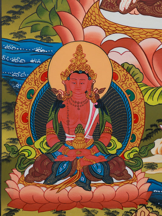 Hand-painted White Tara Thangka depicting compassion and spiritual protection.