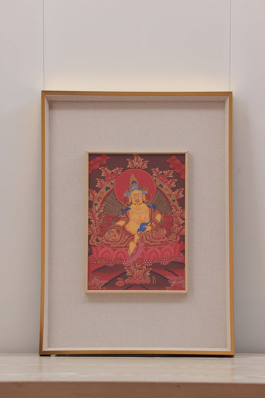 Yellow Jambhala Bodhisattva Thangka, depicting wealth and abundance in Tibetan Buddhist tradition