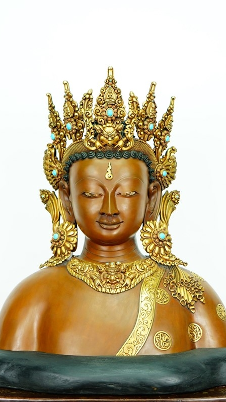 Dipankara Buddha bust statue in Tibetan Buddhist style, handmade Buddha Statue-Art using traditional mineral pigments, sacred Tibetan Buddhist statues for meditation and shrine space
