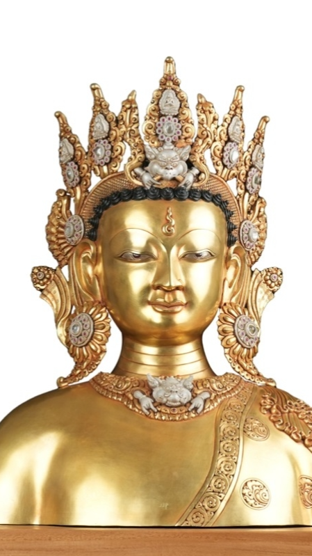 Handcrafted Tibetan Buddhist statues featuring Dipankara Buddha, gilded copper Buddha Statue-Art with traditional mineral pigments, authentic Tibetan Buddhist craftsmanship.