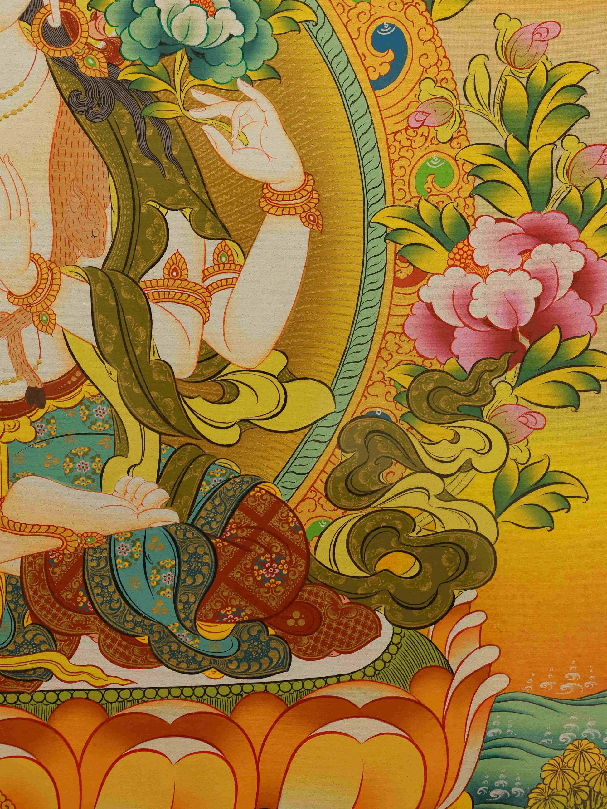 Tibetan Thangka of Avalokiteshvara and Manjushri - Handmade on Traditional Canvas