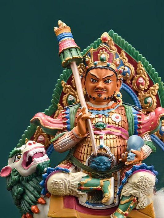 Handmade copper Tibetan-buddhist Wealth King small Buddha statue with mineral pigments, authentic Tibetan Buddha art.