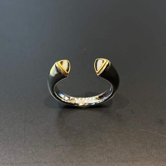 Handcrafted Tibetan Buddhist Dzi ring made of S925 silver, spiritual talisman jewelry.