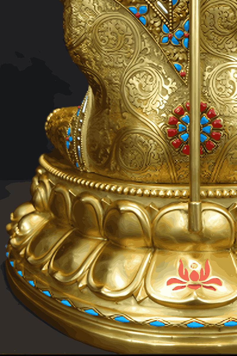Brass hand-painted Tibetan Buddhist Shakyamuni Buddha statue, handmade with traditional mineral pigment colors in Buddhist Art.