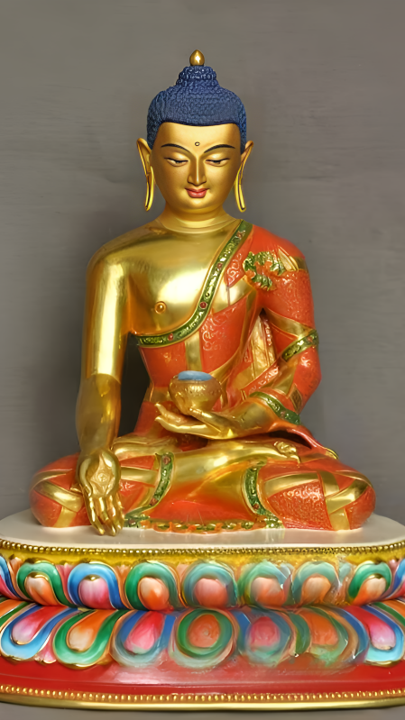Handcrafted Tibetan Buddhist Five Dhyani Buddhas Statue in Copper with Mineral Paint. A beautiful representation of spiritual wisdom and balance. Perfect for meditation or home shrine.
