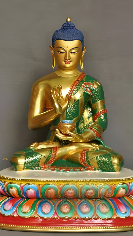 Tibetan Buddhist Five Buddhas Statue in Purple Copper. Hand-painted with mineral pigments, symbolizing the five wisdoms of enlightenment. Ideal for collectors and spiritual practitioners.
