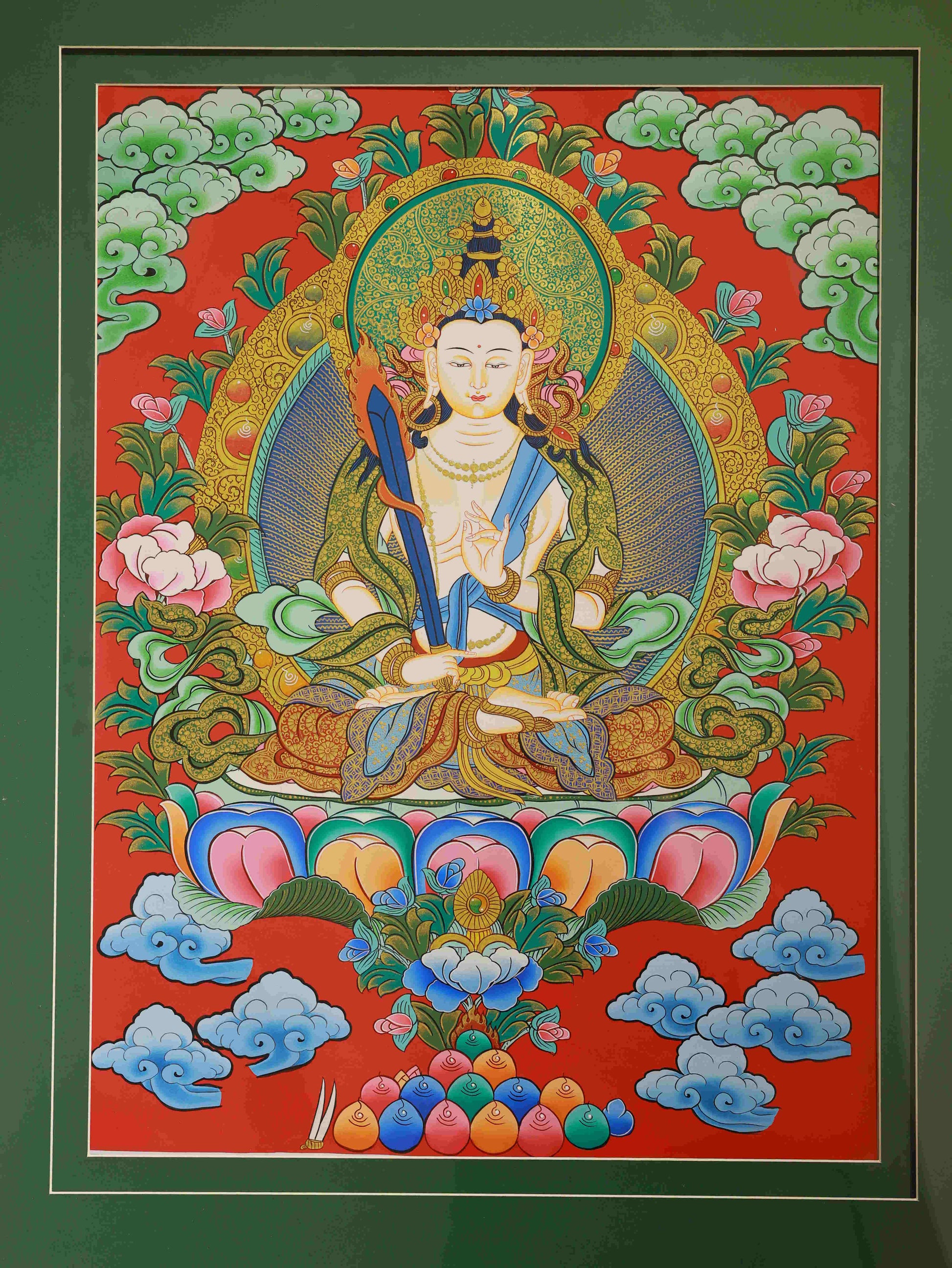 Handmade Tibetan Buddhist Akasagarbha Thangka Painting – Symbol of wisdom, generosity, and boundless virtue.