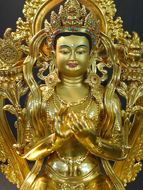 Maitreya Buddha painted brass handcrafted statue, colorful Tibetan Buddhist statues, spiritual Buddha Statue Art for peace and good fortune.