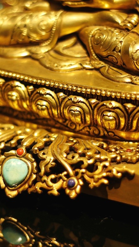 Handcrafted Tibetan Buddhist Amitabha Buddha statue made from purple copper and mineral pigments, highlighting elegant gilding and intricate details.