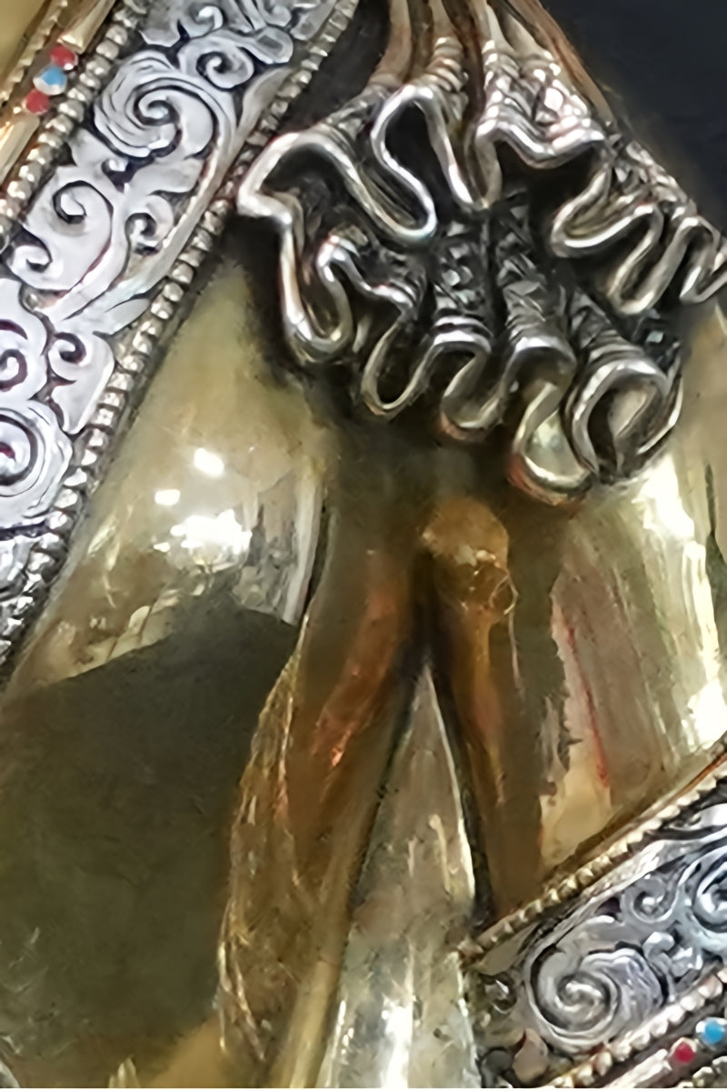 Handmade brass Shakyamuni Buddha statue with golden engraving, Tibetan Buddhist statues, Buddha Statue Art for compassion and spiritual awakening.