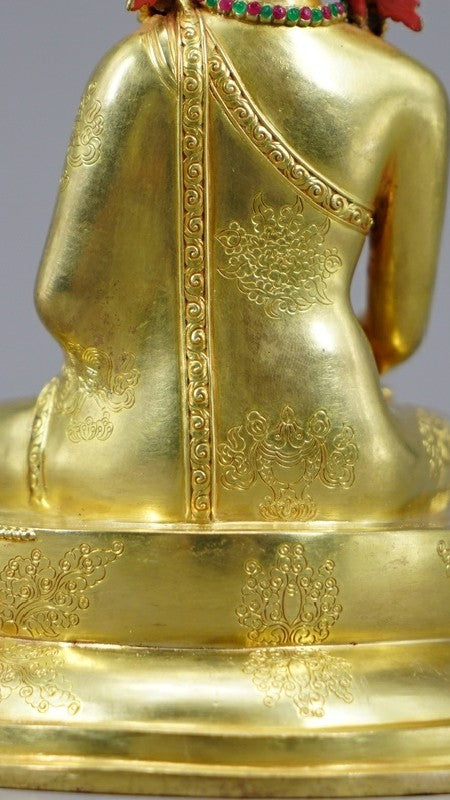 Handmade Shakyamuni Buddha statue with mineral pigments, traditional Tibetan Buddhist Buddha Statue-Art