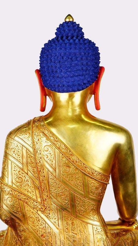 Handmade gilded Shakyamuni Buddha statue with mineral pigments, authentic Tibetan Buddhist statues craftsmanship, premium Buddha Statue-Art for meditation and home altar.