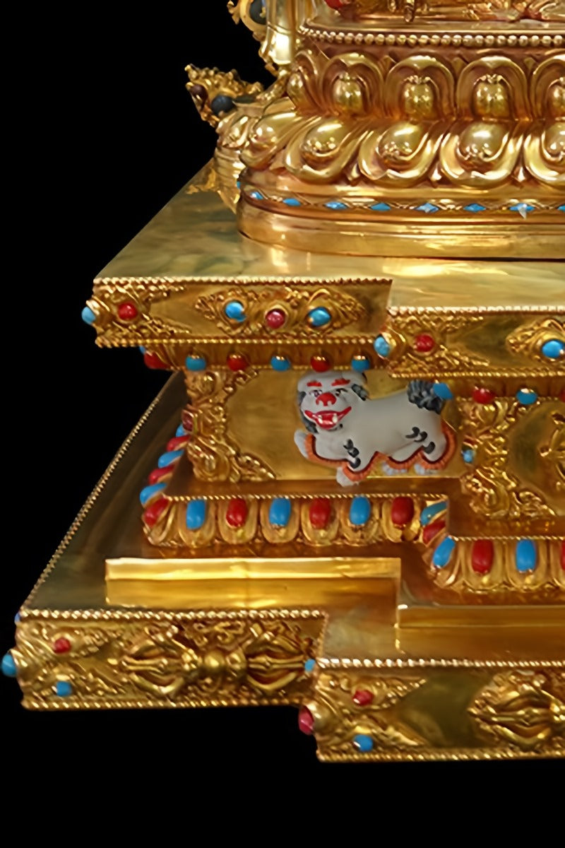 Handmade Tibetan Buddhist Jowo Buddha statue with true gold gilding, crafted in brass, radiating purity, peace, and spiritual awakening.
