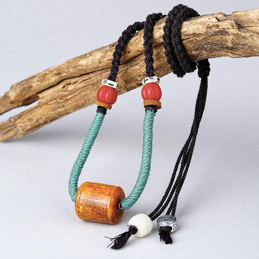 Spiritual Tibetan Glass Bone Barrel Bead Necklace with Potala Palace Logo