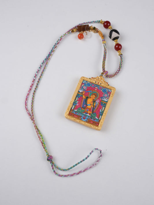 Authentic Tibetan thangka featuring Golden Manjushri - meticulously hand-painted using traditional techniques with natural minerals on cotton canvas