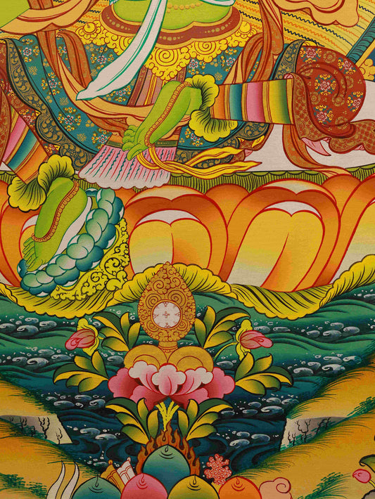 Tibetan Buddhist Green Tara Thangka Painting with Natural Mineral Pigments - Compassion Deity Art
