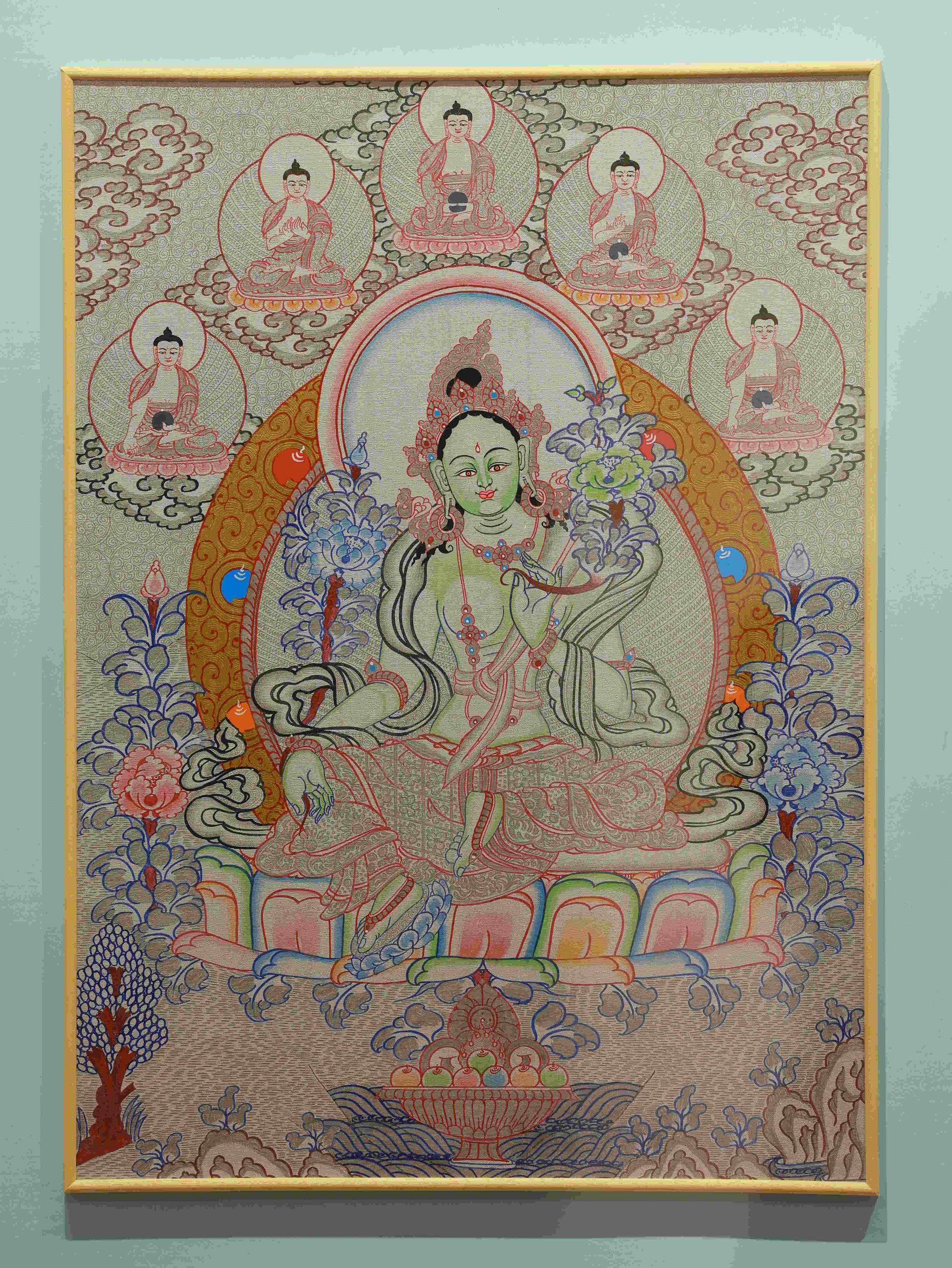 Tibetan Buddhist Green Tara Thangka Painting with Natural Mineral Pigments - Compassion Deity Art