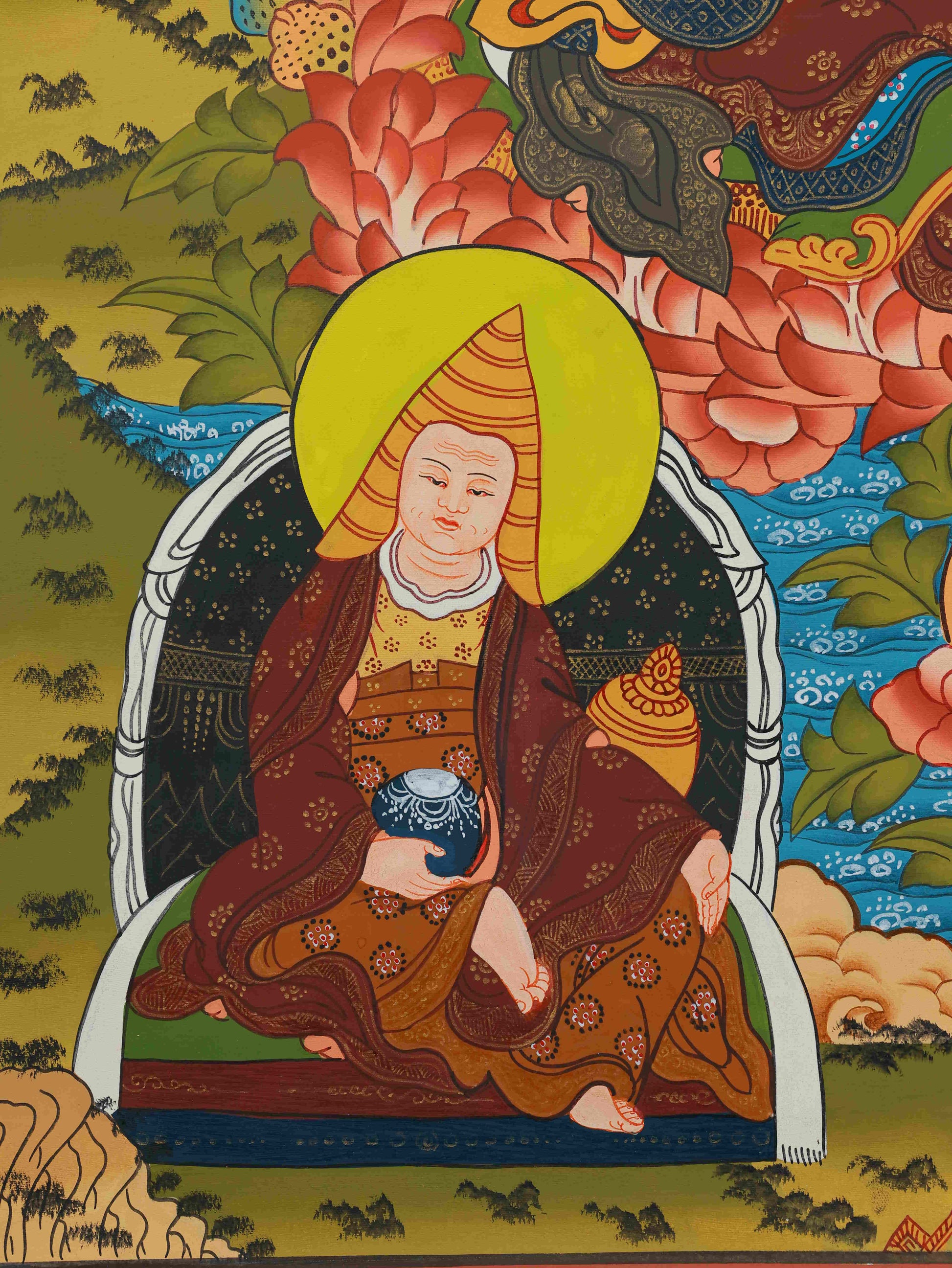 Tibetan Buddhist Padmasambhava Thangka Painting with Mineral Pigments