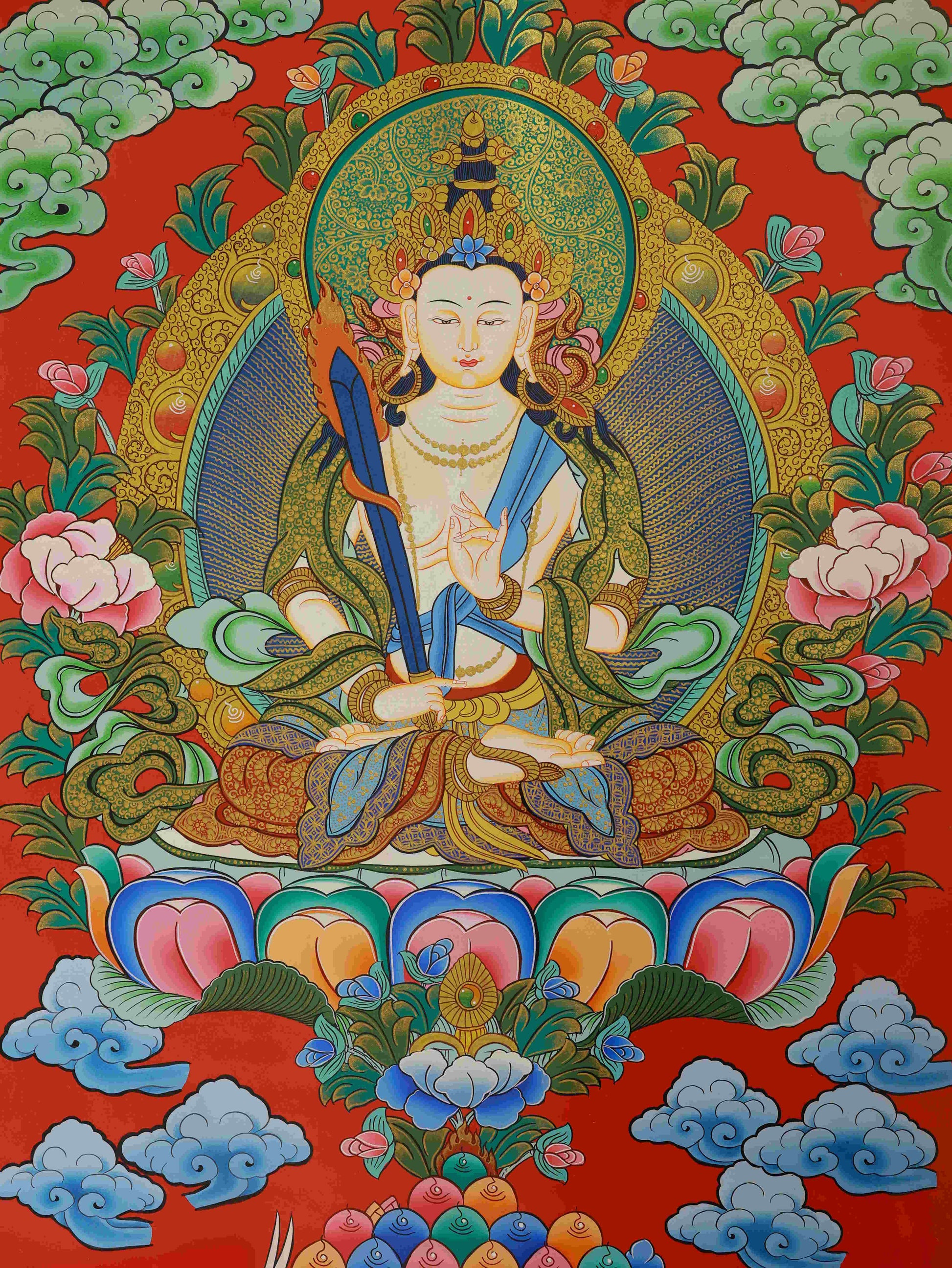 Tibetan Buddhist Akasagarbha Bodhisattva Thangka – Sacred painting for knowledge and inner awakening.