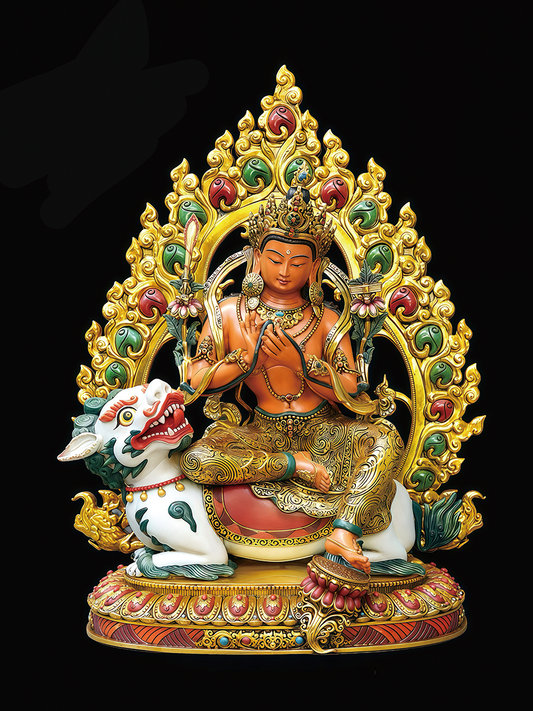 Exquisite hand-painted Manjushri Bodhisattva statue in vibrant colors, a masterpiece of Tibetan Buddhist statues and Buddha Statue-Art.