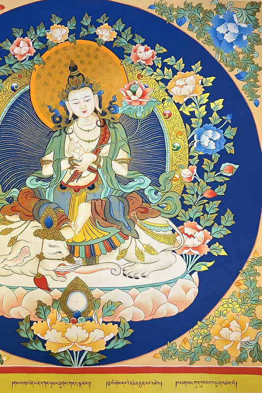 Traditional Tibetan thangka of Samantabhadra, crafted with mineral colors and fine details