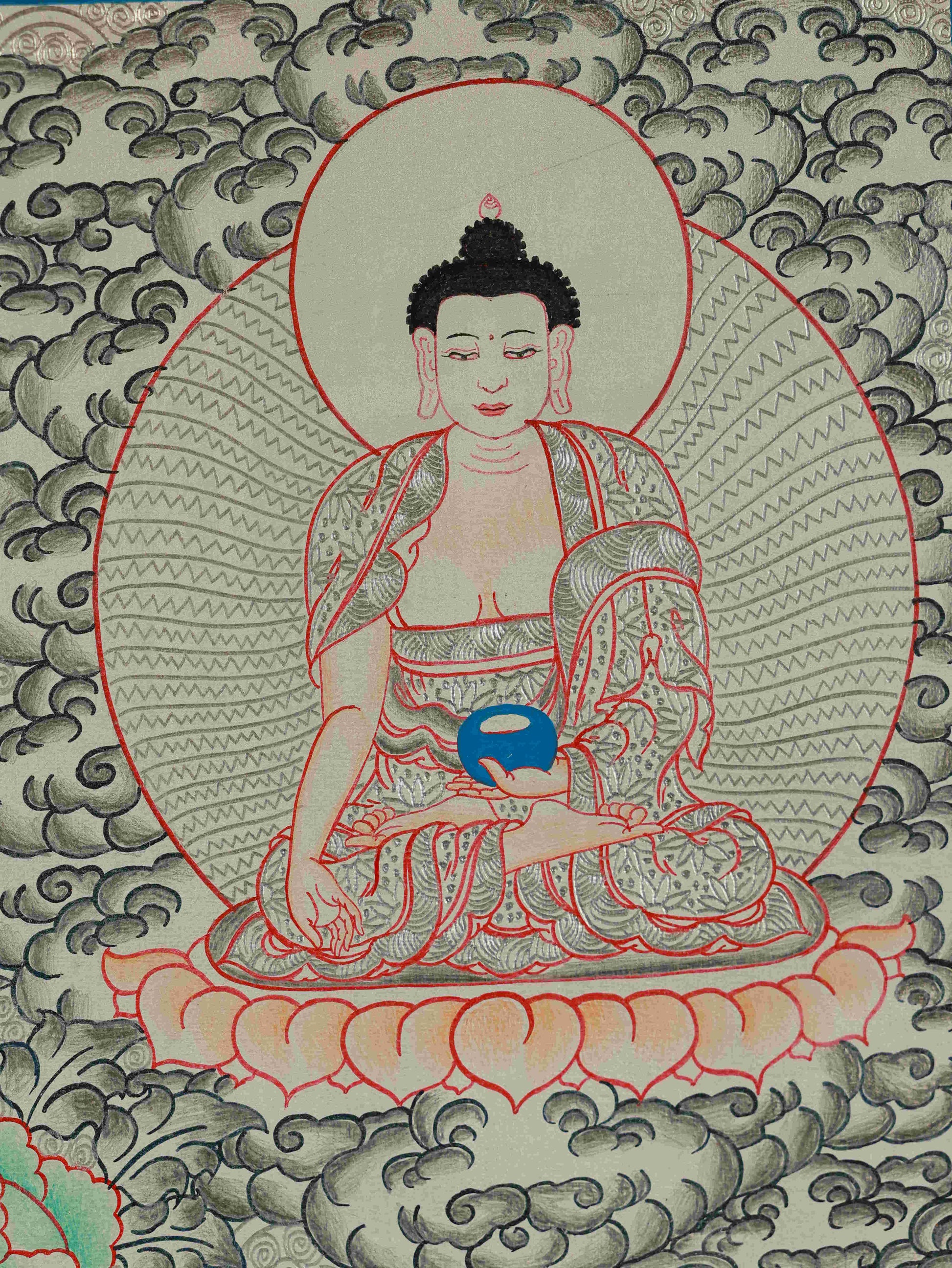 Silver Leaf Thousand-Arm Guanyin Tibetan Thangka Art – hand-painted Buddhist thangka.